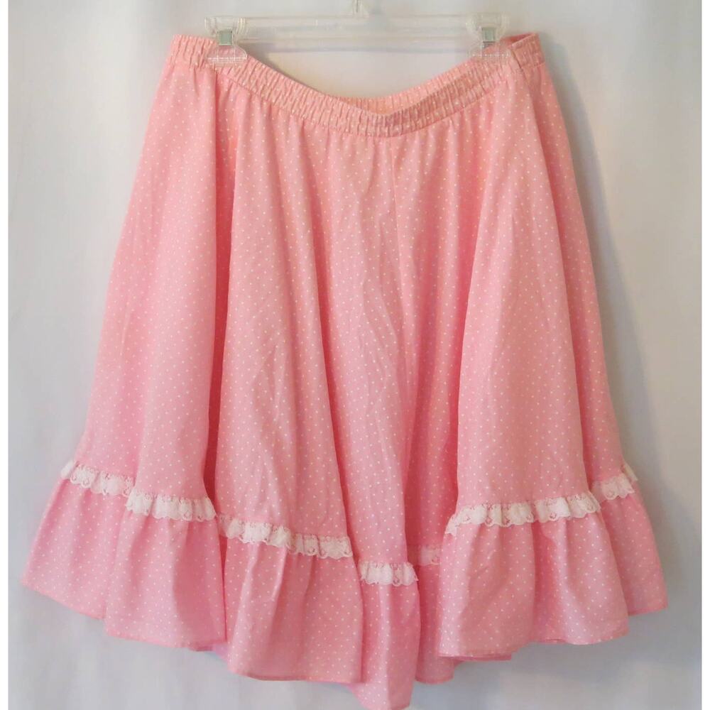 VINTAGE 70s Malco Modes Square Dancing Skirt Size M Pink Cottage Prairie Lace